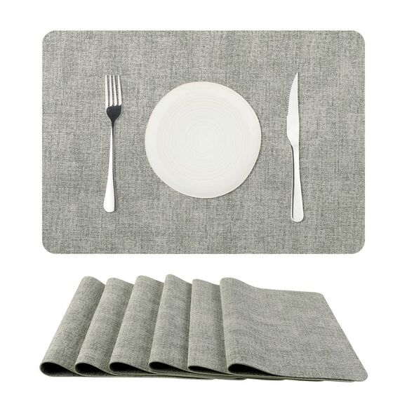 6 Set Heat Resistant Waterproof Dining PU Place Mats 17x12 inch Light Grey - Picture 2 of 6